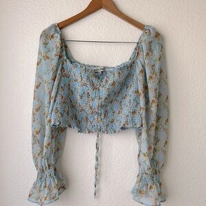 ALMOST FAMOUS Floral Blue Smocked Women's Top
